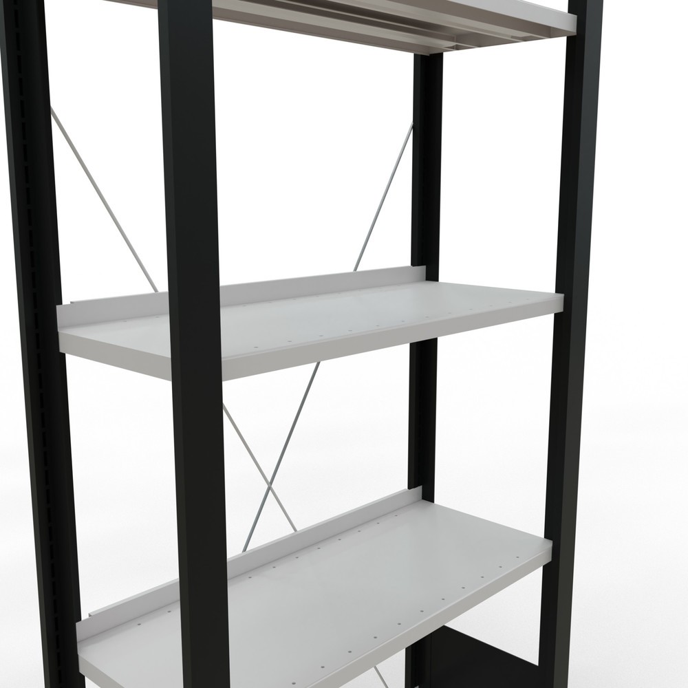 N° de l'image du produit 4 : Rayonnage de bureau SCHULTE travée de base, utilisable d’un seul côté, avec barres de butée, CT 85 kg, noir, HxlxP 1 800 x 750 x 300 mm
