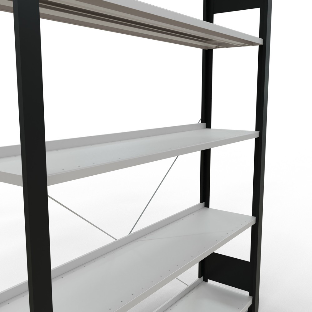 N° de l'image du produit 4 : Rayonnage de bureau SCHULTE travée de base, utilisable d’un seul côté, avec barres de butée, CT 85 kg, noir, HxlxP 1 800 x 1 300 x 300 mm