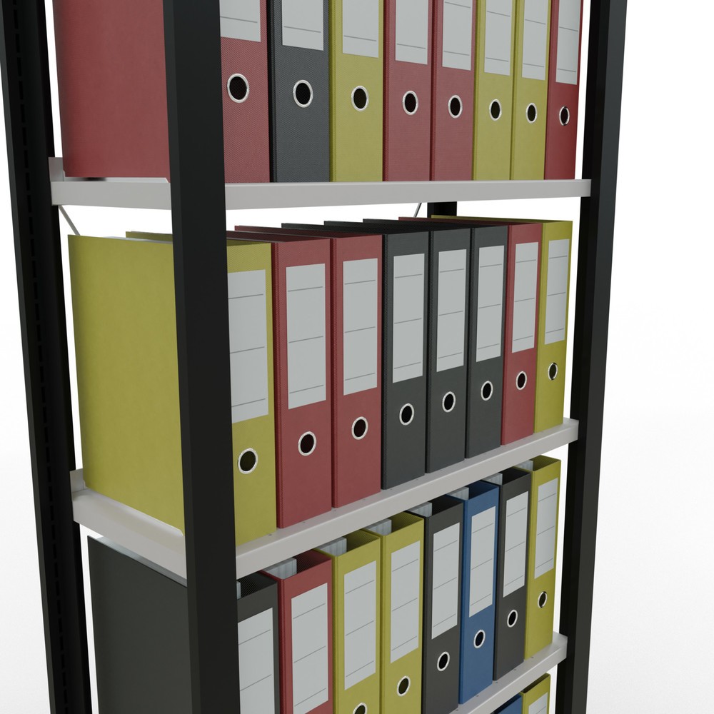N° de l'image du produit 3 : Rayonnage de bureau SCHULTE travée de base, utilisable d’un seul côté, avec barres de butée, CT 85 kg, noir, HxlxP 2 000 x 750 x 300 mm