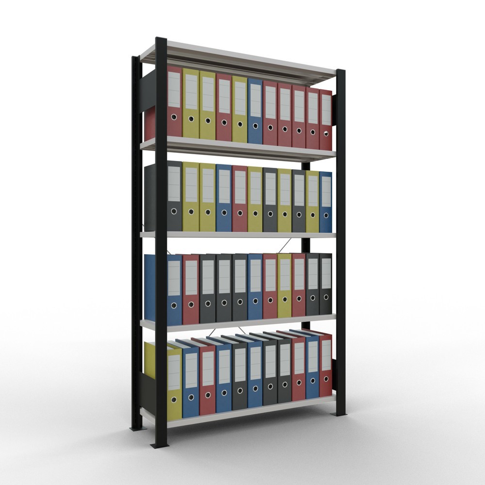 N° de l'image du produit 2 : Rayonnage de bureau SCHULTE travée de base, utilisable d’un seul côté, sans barres de butée, CT 85 kg, noir, HxlxP 1 800 x 1 000 x 300 mm