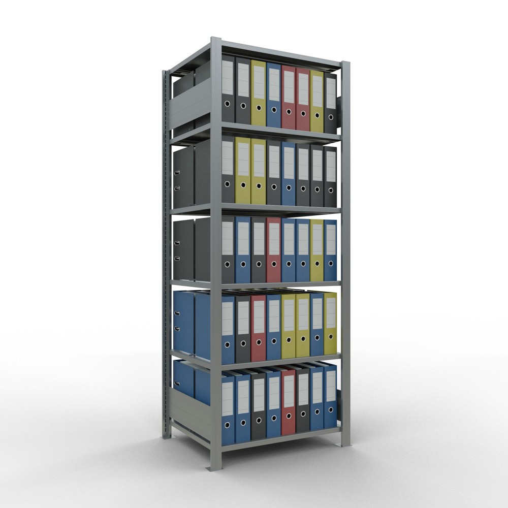 N° de l'image du produit 3 : Rayonnage de bureau SCHULTE travée de base, utilisable des deux côtés, avec butées centrales, CT 150 kg, HxlxP 2 000 x 750 x 600 mm