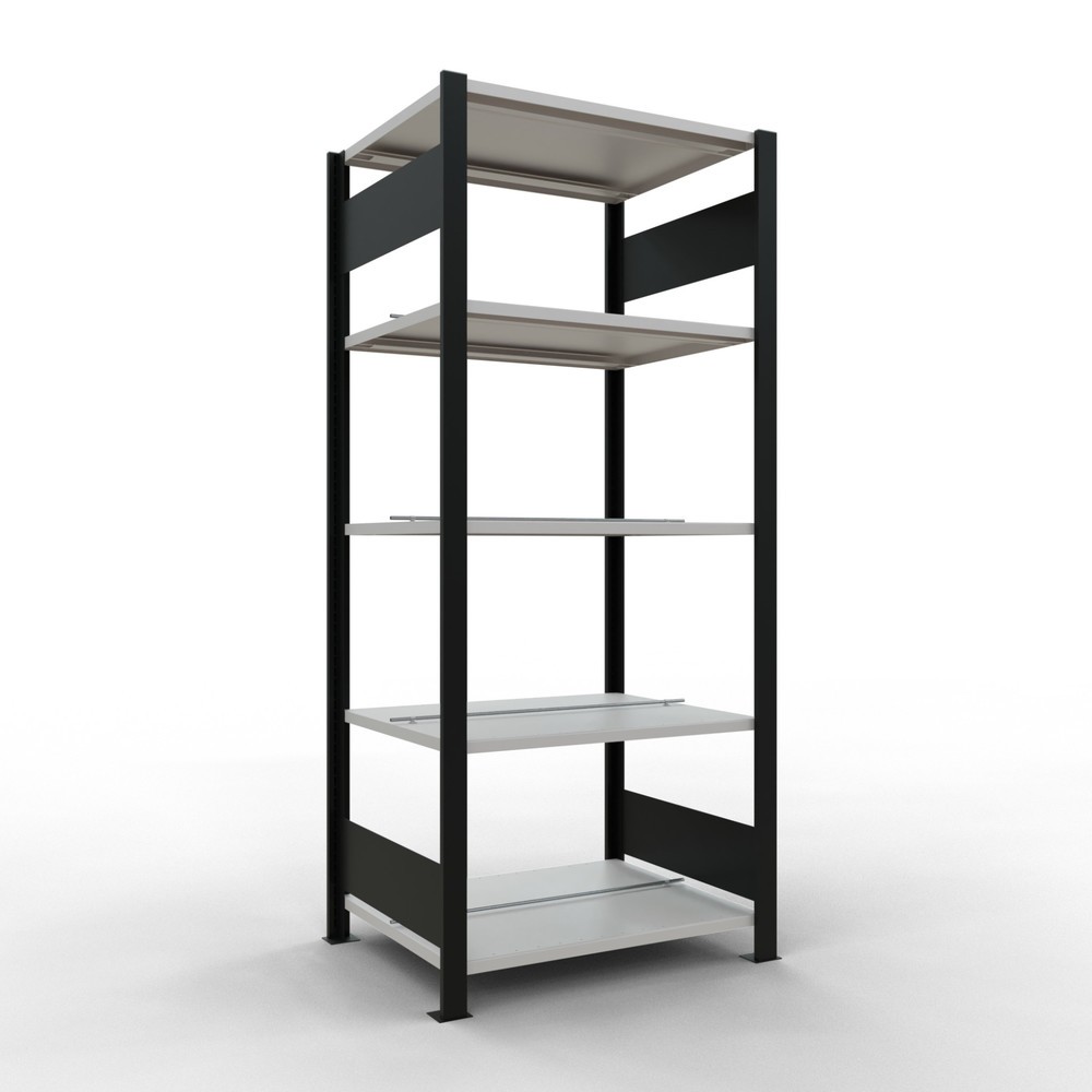Illustration du produit: Rayonnage de bureau SCHULTE travée de base, utilisable des deux cotés, avec butées centrales, CT 150 kg, noir, HxlxP 1 800 x 750 x 600 mm