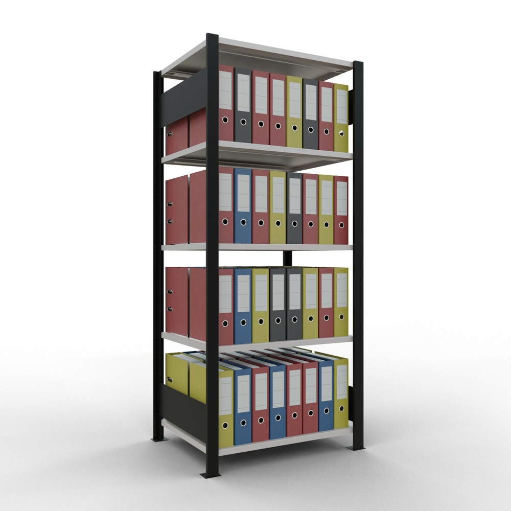N° de l'image du produit 2 : Rayonnage de bureau SCHULTE travée de base, utilisable des deux cotés, sans butées centrales, CT 150 kg, noir, HxlxP 1 800 x 750 x 600 mm