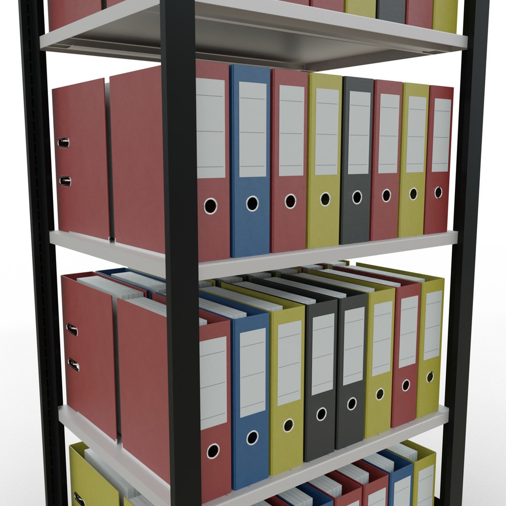 N° de l'image du produit 3 : Rayonnage de bureau SCHULTE travée de base, utilisable des deux cotés, sans butées centrales, CT 150 kg, noir, HxlxP 1 800 x 750 x 600 mm