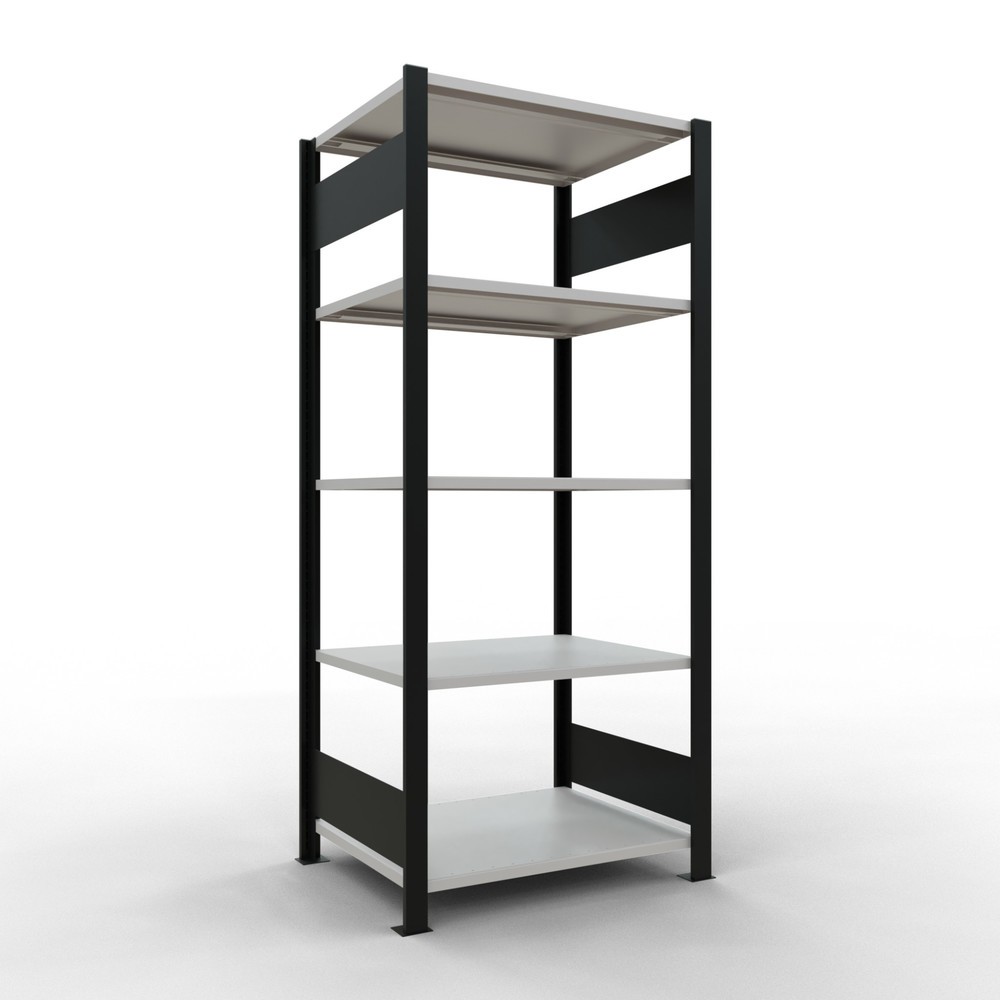 Illustration du produit: Rayonnage de bureau SCHULTE travée de base, utilisable des deux cotés, sans butées centrales, CT 150 kg, noir, HxlxP 1 800 x 750 x 600 mm