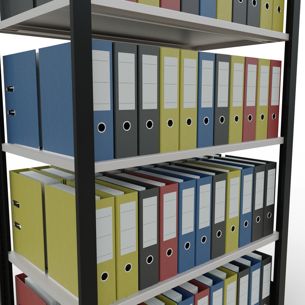 N° de l'image du produit 3 : Rayonnage de bureau SCHULTE travée de base, utilisable des deux cotés, sans butées centrales, CT 150 kg, noir, HxlxP 1 800 x 1 000 x 600 mm