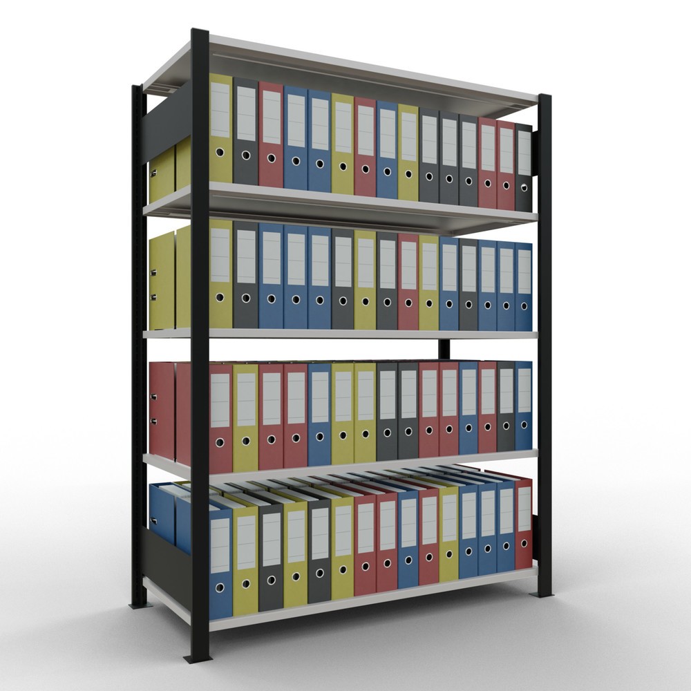 N° de l'image du produit 2 : Rayonnage de bureau SCHULTE travée de base, utilisable des deux cotés, sans butées centrales, CT 150 kg, noir, HxlxP 1 800 x 1 300 x 600 mm