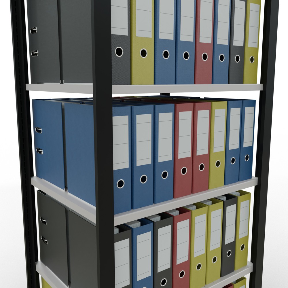 N° de l'image du produit 3 : Rayonnage de bureau SCHULTE travée de base, utilisable des deux cotés, sans butées centrales, CT 150 kg, noir, HxlxP 2 000 x 750 x 600 mm