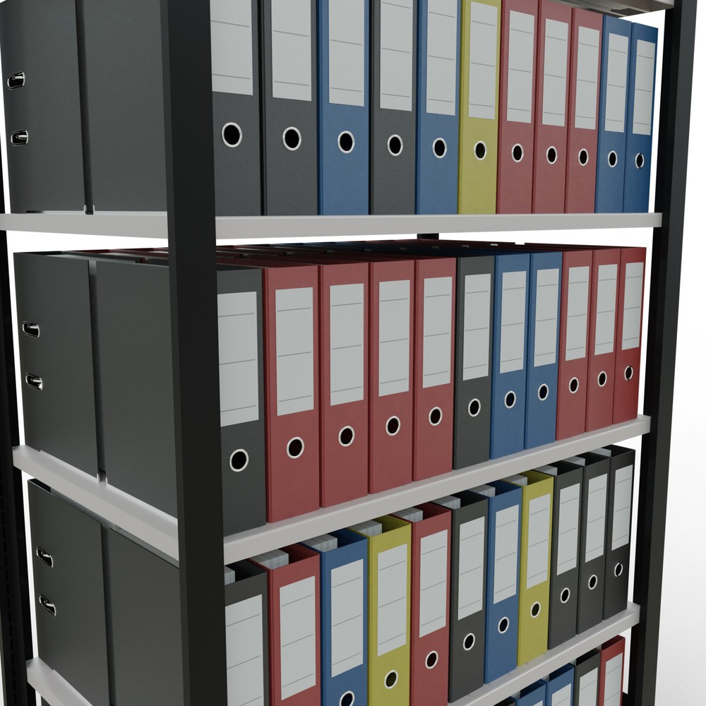 N° de l'image du produit 3 : Rayonnage de bureau SCHULTE travée de base, utilisable des deux cotés, sans butées centrales, CT 150 kg, noir, HxlxP 2 000 x 1 000 x 600 mm
