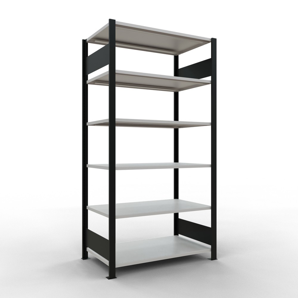 Illustration du produit: Rayonnage de bureau SCHULTE travée de base, utilisable des deux cotés, sans butées centrales, CT 150 kg, noir, HxlxP 2 000 x 1 000 x 600 mm