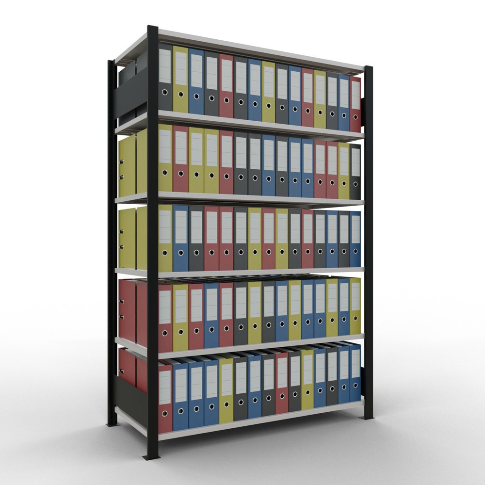 N° de l'image du produit 2 : Rayonnage de bureau SCHULTE travée de base, utilisable des deux côtés, sans butées centrales, CT 150 kg, noir, HxlxP 2 000 x 1 300 x 600 mm
