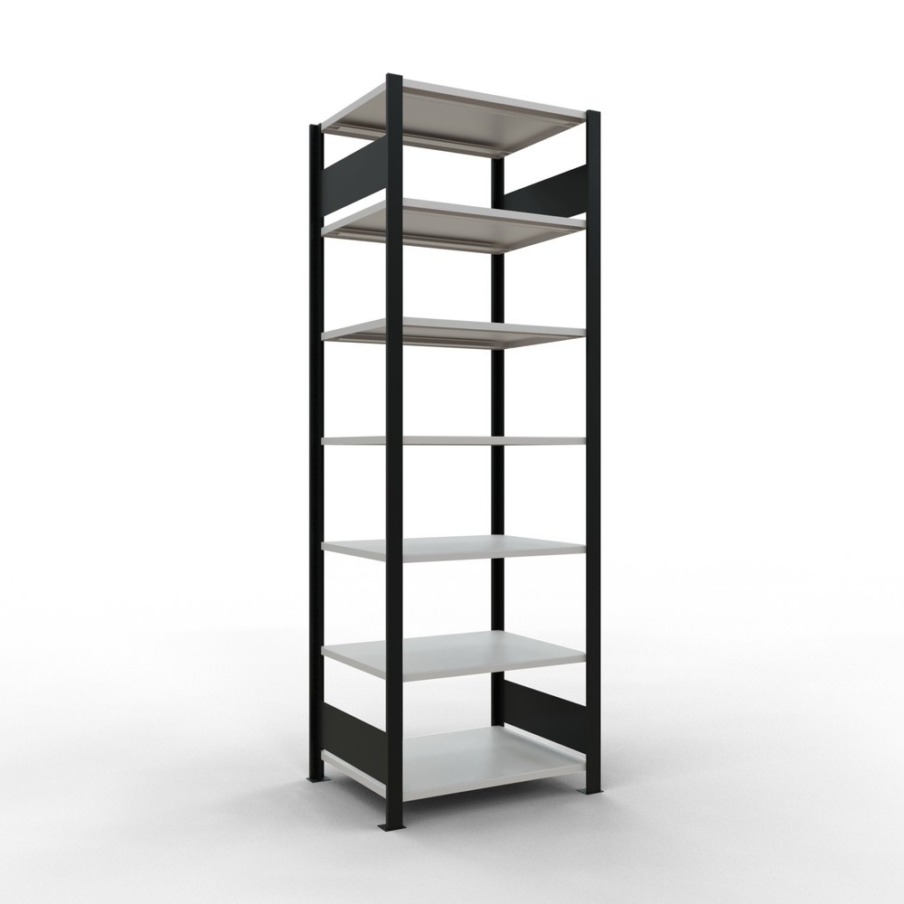Illustration du produit: Rayonnage de bureau SCHULTE travée de base, utilisable des deux côtés, sans butées centrales, CT 150 kg, noir, HxlxP 2 300 x 750 x 600 mm