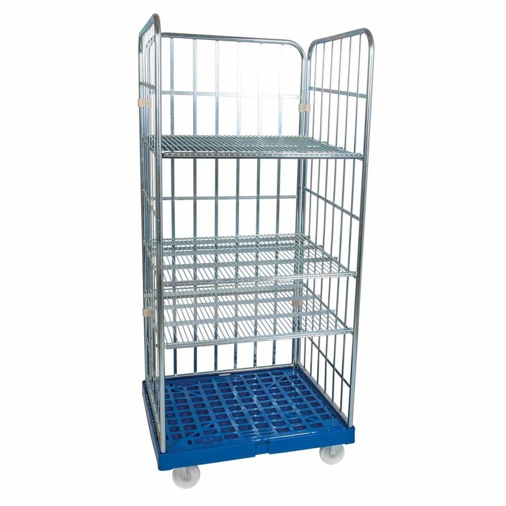 Illustration du produit: Rayonnage roulant, 3 côtés, 3 tablettes intermédiaires, plaque roulante en plastique, H x l x P 1 750 x 724 x 815, bleu gentiane