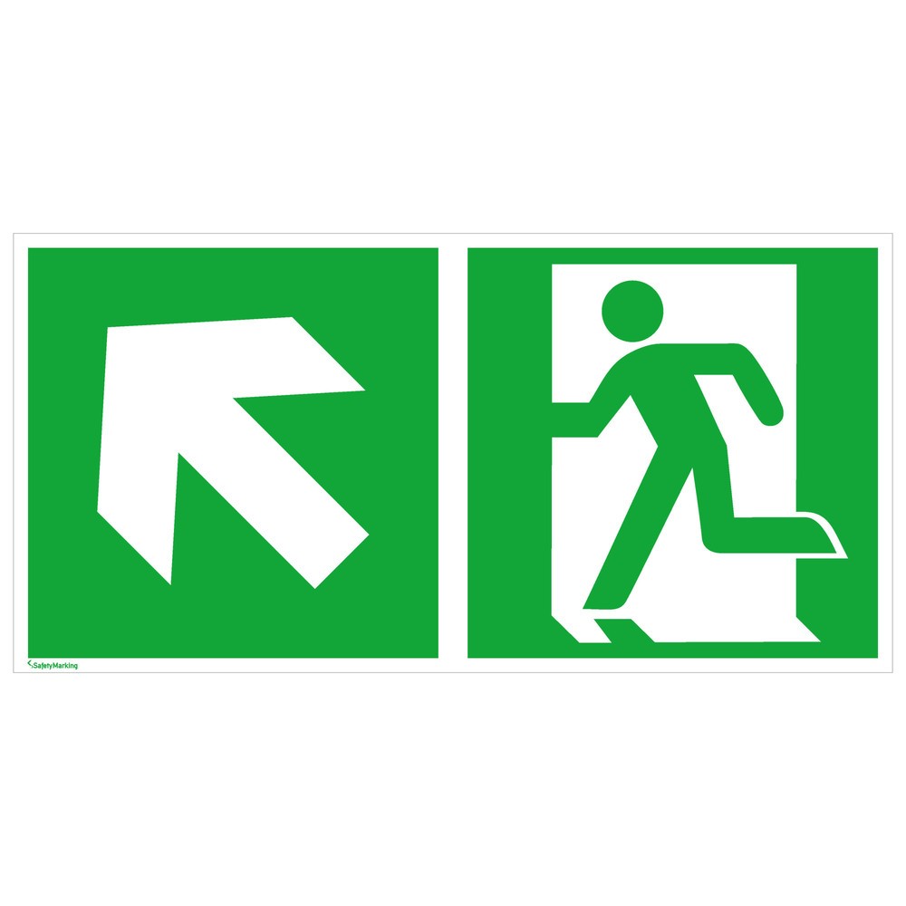 Product afbeelding: SafetyMarking® Nooduitgang links, pijl naar linksboven, hxb 150 x 300 mm, folie HI