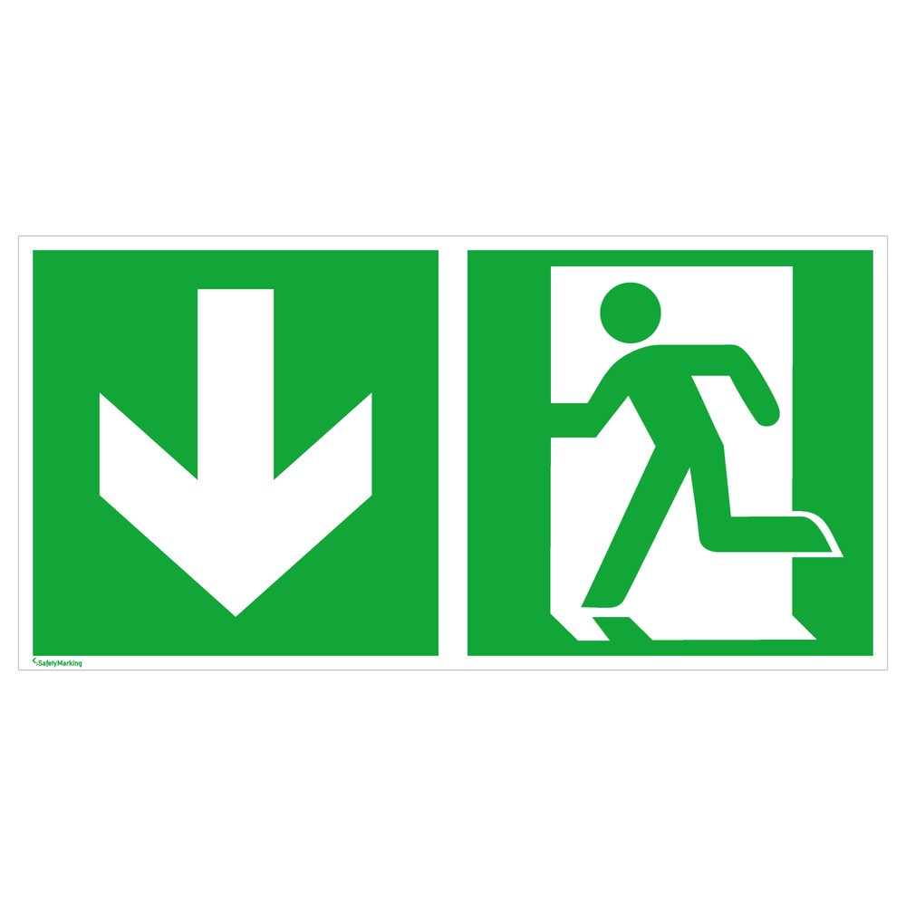 Product afbeelding: SafetyMarking® Nooduitgang links, pijl naar beneden, hxb 150 x 300 mm, folie HI