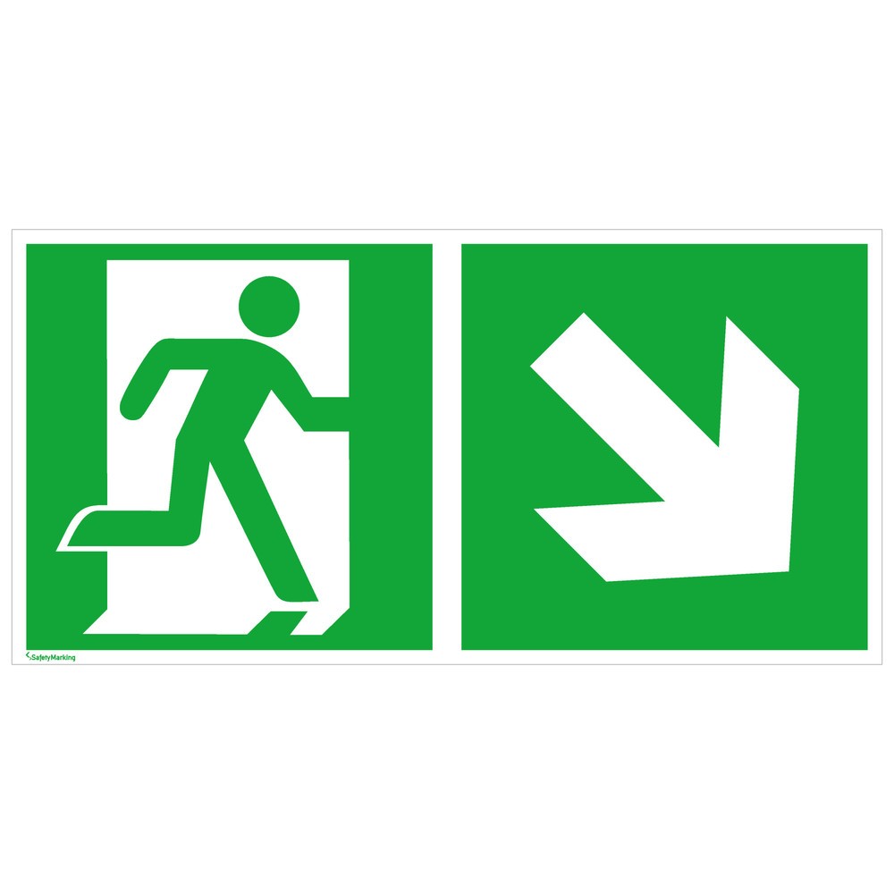 Product afbeelding: SafetyMarking® Nooduitgang rechts, pijl naar rechtsonder, hxb 150 x 300 mm, folie HI