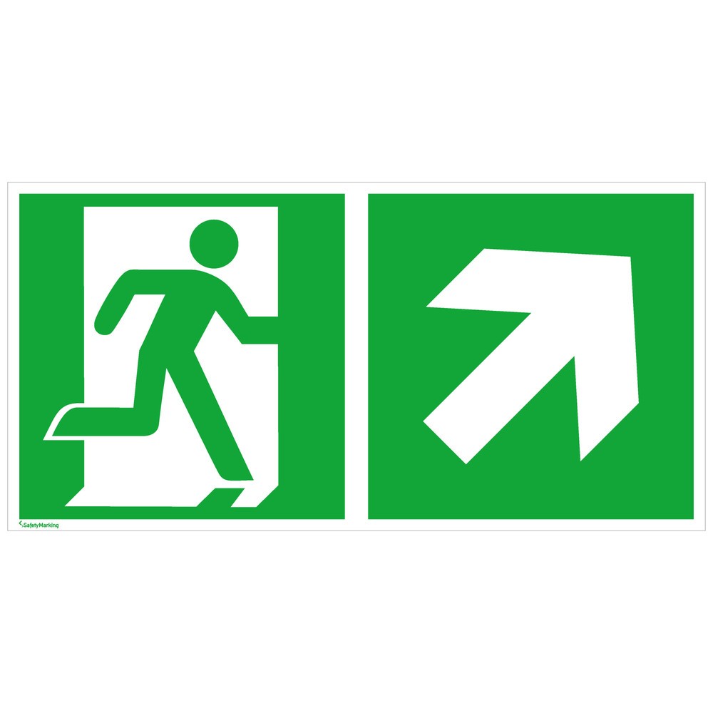 Product afbeelding: SafetyMarking® Nooduitgang rechts, pijl naar rechtsboven, hxb 150 x 300 mm, folie HI