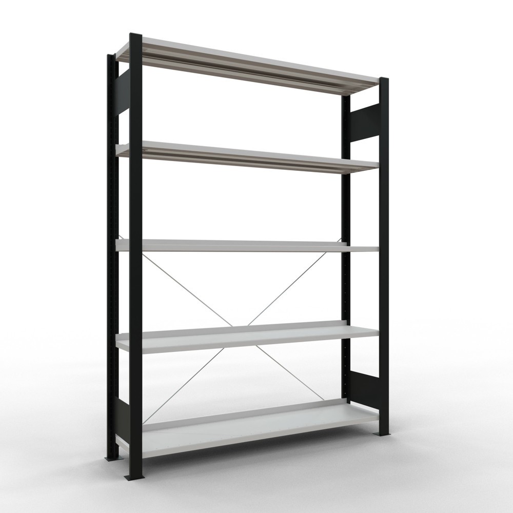 Obrázek produktu: Regál na spisy SCHULTE základní pole, jednostranný, s koncovými dorazy, nosnost police 85 kg, černá, VxŠxH 1800 x 1300 x 300 mm