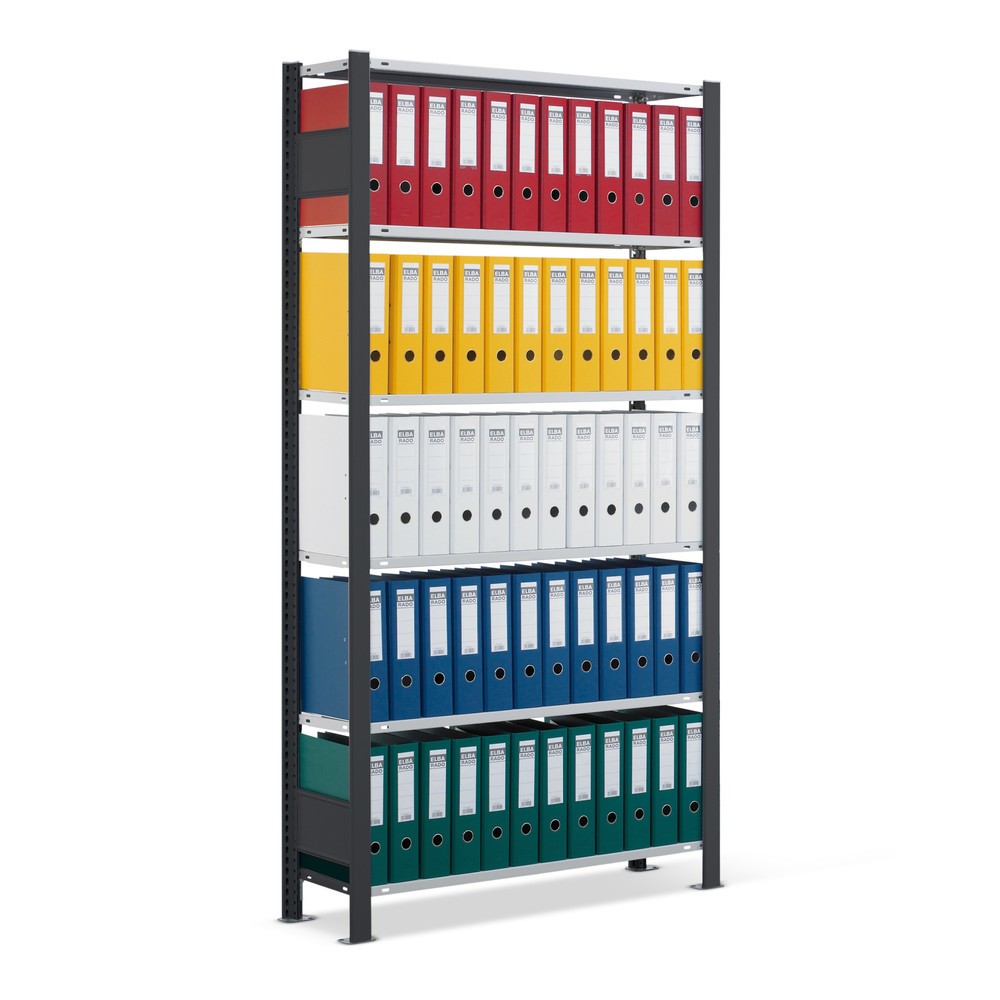 Obrázek produktu: Regál na spisy SCHULTE základní pole, jednostranný, s koncovými dorazy, nosnost police 85 kg, černá, VxŠxH 2300 x 750 x 300 mm
