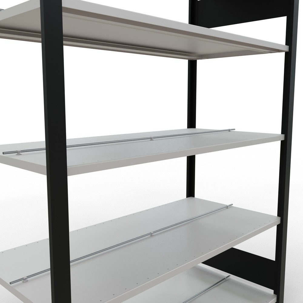 Číslo obrázku produktu 4: Regál na spisy SCHULTE základní pole, dvoustranné provedení, středové dorazy, nosnost police 150 kg, černá, VxŠxH 1800 x 1300 x 600 mm