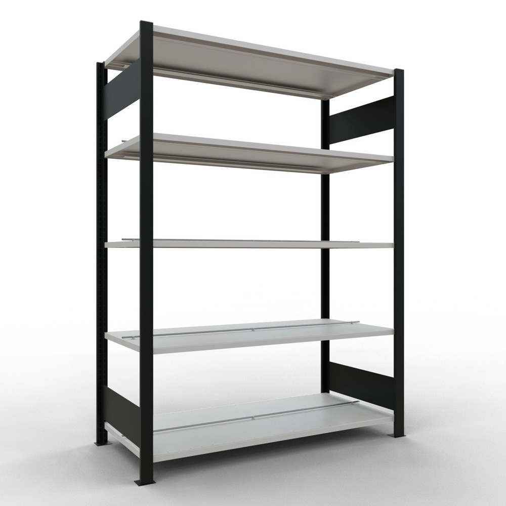 Obrázek produktu: Regál na spisy SCHULTE základní pole, dvoustranné provedení, středové dorazy, nosnost police 150 kg, černá, VxŠxH 1800 x 1300 x 600 mm