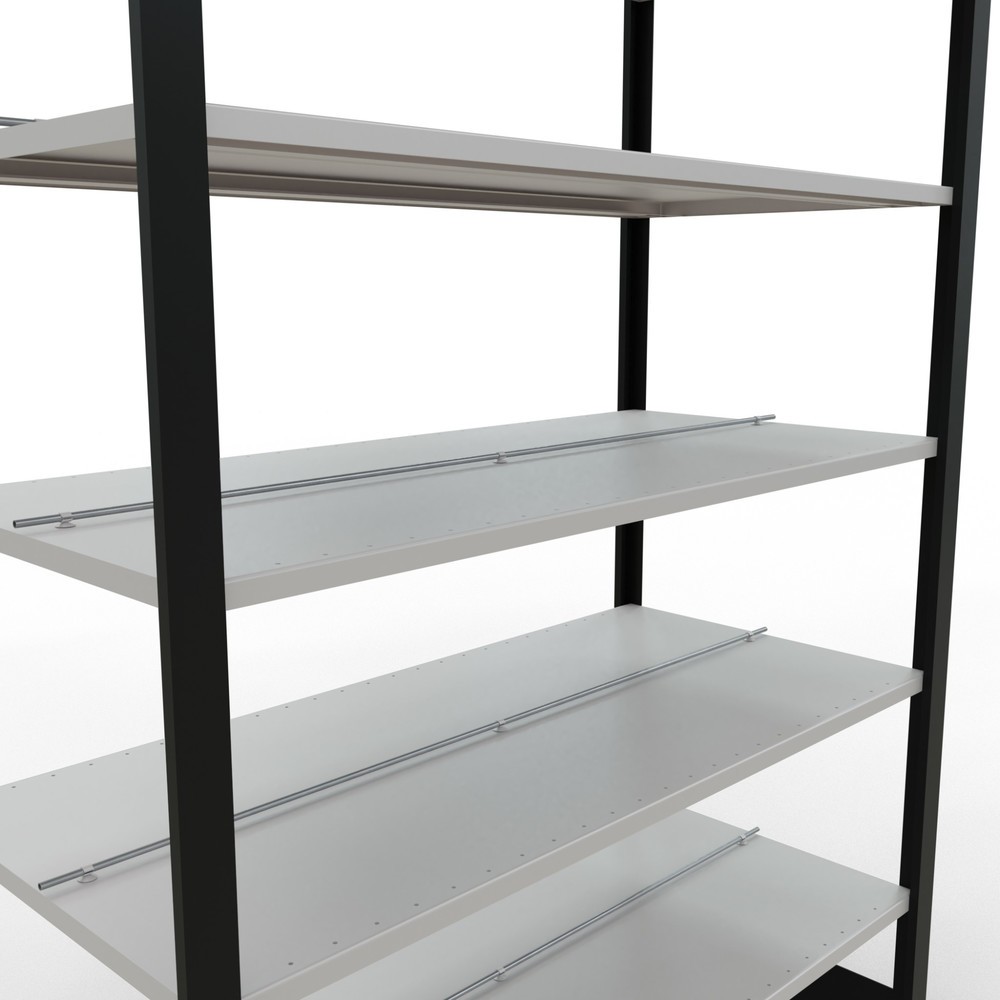 Číslo obrázku produktu 4: Regál na spisy SCHULTE základní pole, dvoustranné provedení, středové dorazy, nosnost police 150 kg, černá, VxŠxH 2300 x 1300 x 600 mm