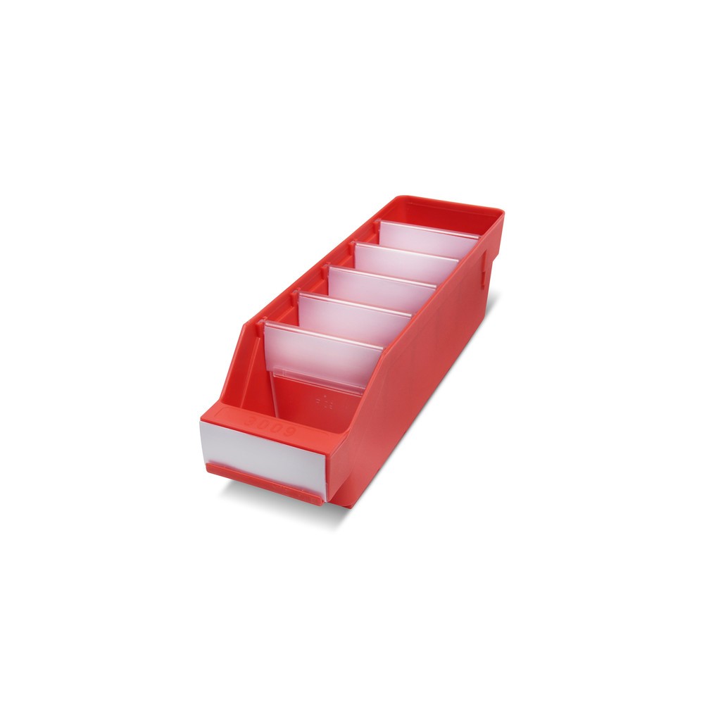 Obrázok výrobku: Regálové boxy s priezorom, Š x H 90 x 300 mm, červená farba