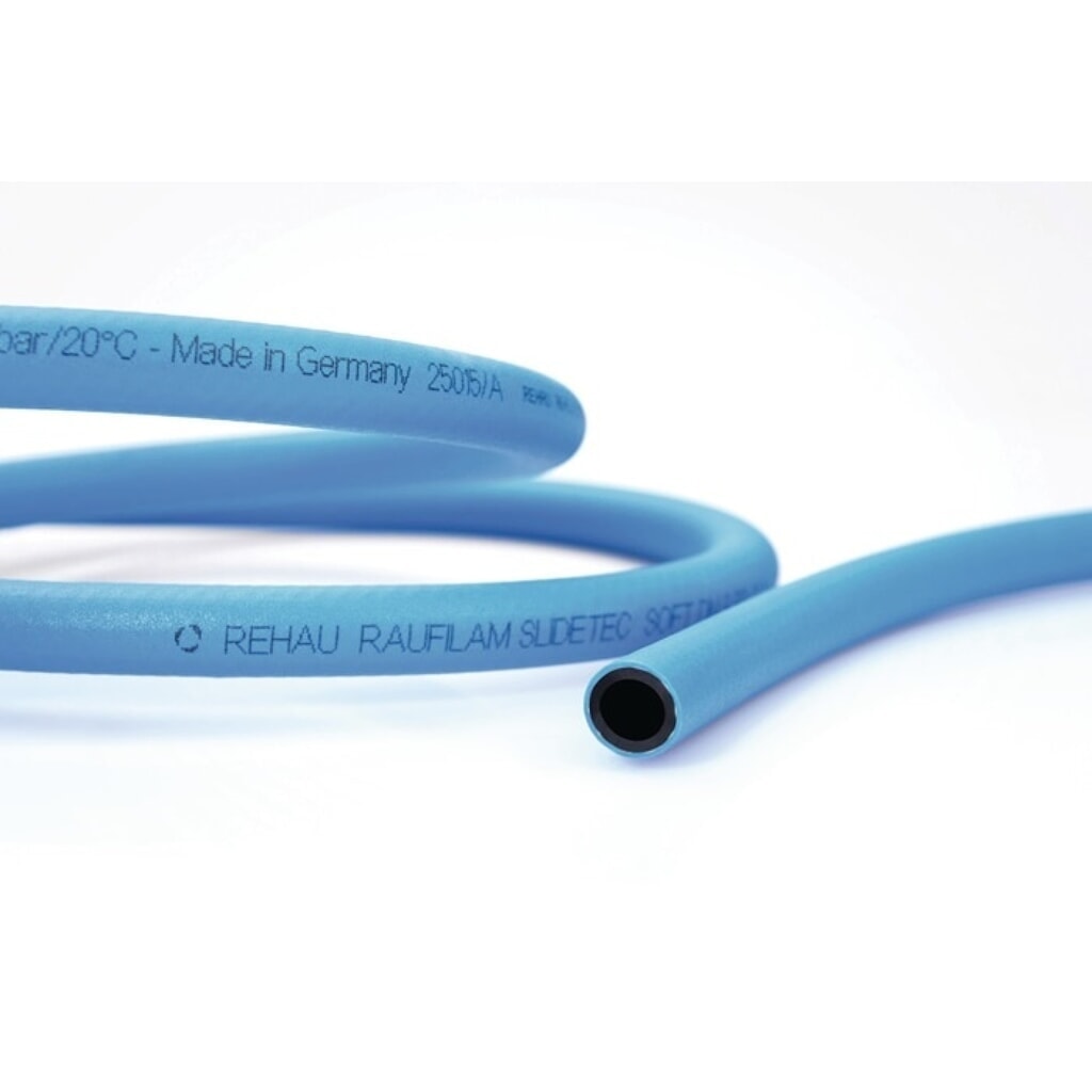 Produktabbildung: REHAU PVC Industrieschlauch Raufilam Slidetec soft, Länge 50 m blau, Innen-Ø 9 mm Außen-Ø 14,6 mm, Rolle