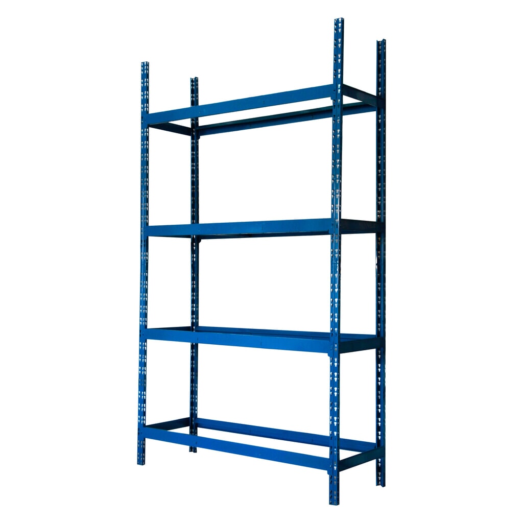 Reifenregal, Grundfeld, blau, HxBxT 2.000 x 1.500 x 500 mm, 4 Ebenen für 16 Reifen Produktabbildung: Reifenregal, Grundfeld, blau, HxBxT 2.000 x 1.500 x 500 mm, 4 Ebenen für 16 Reifen