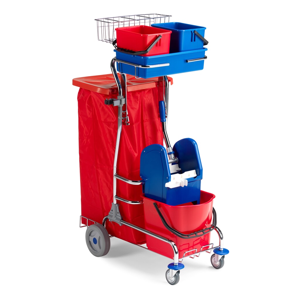 Reinigungswagen Universal III, verchromt, 1x 15 Liter mit Mopp-Presse + 2x 6 Liter Produktabbildung: Reinigungswagen Universal III, verchromt, 1x 15 Liter mit Mopp-Presse + 2x 6 Liter