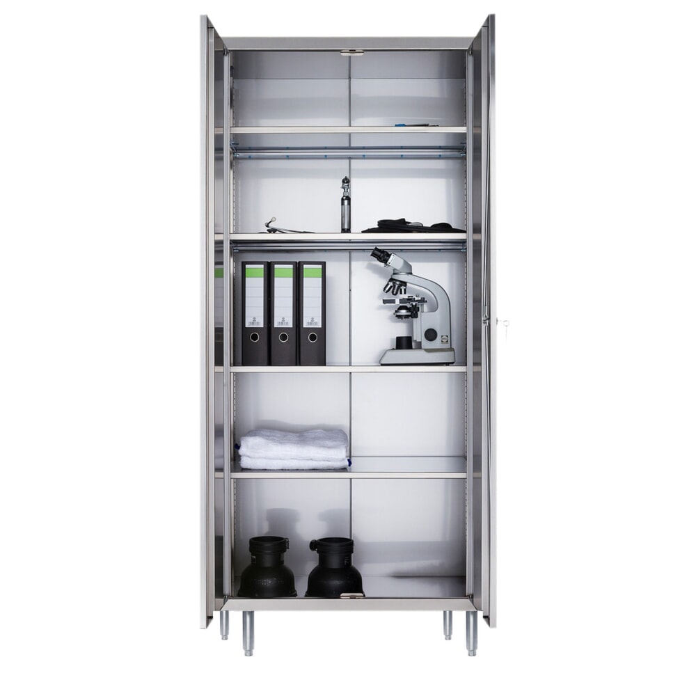 Produktabbildung Nr. 2: Reinsch Akten- & Lagerschrank aus Edelstahl, 2-flügelig, 4 verstellbare Böden, HxBxT 1.850 x 800 x 500 mm, höhenverstellbare Füße