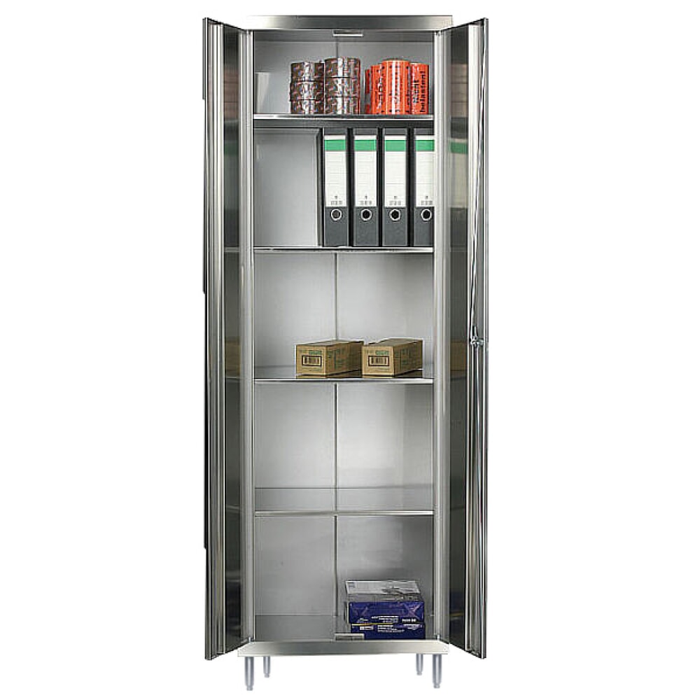 Produktabbildung Nr. 1: Reinsch Akten- & Lagerschrank aus Edelstahl, 2-flügelig, 4 feste Böden, HxBxT 1.850 x 600 x 500 mm, höhenverstellbare Füße