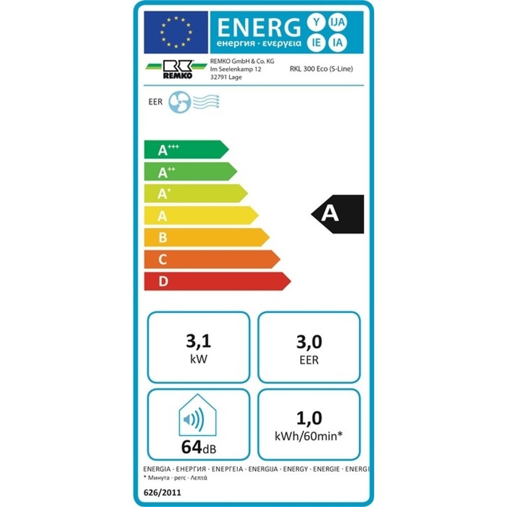 Produktabbildung Nr. 2: REMKO Raumklimagerät RKL 300 ECO S-Line, 1,14 l/h silber, 3,1 kW, 90 m³