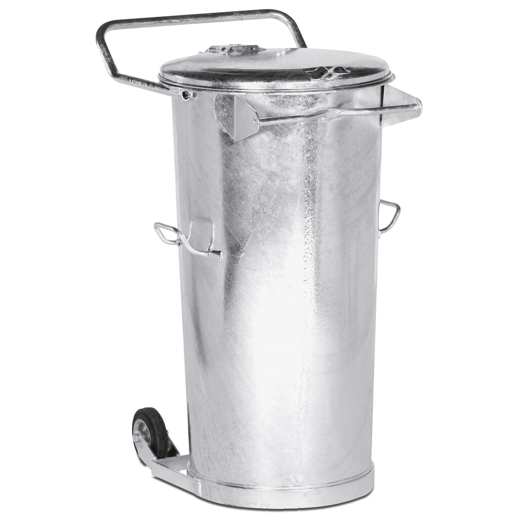 RENNER Mülltonne aus feuerverzinktem Stahlblech, 110 Liter, gem. DIN 6628/6629, mit Rollen Produktabbildung: RENNER Mülltonne aus feuerverzinktem Stahlblech, 110 Liter, gem. DIN 6628/6629, mit Rollen