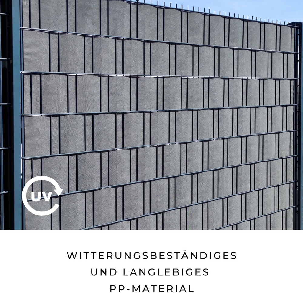 Produktabbildung Nr. 3: Restposten - Zwischenverkauf vorbehalten: HEMMDAL PP Textilvlies Sichtschutzstreifen, anthrazit - 0,19 x 100 m - Premium - inkl. 80 Clipsen