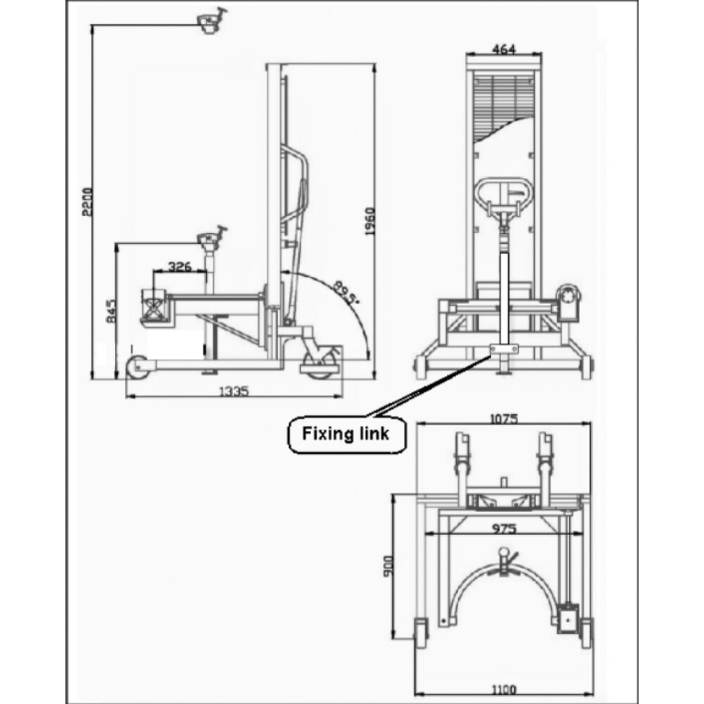 N° de l'image du produit 3 : Retourneur de fûts 180°, capacité de charge 350 kg, levée par timon, hauteur de levée 0-1300 mm
