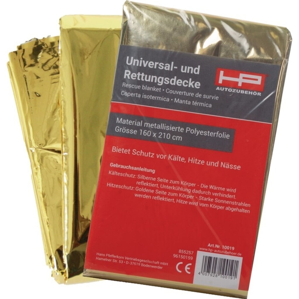 Rettungsdecke DIN 13164, L2100xB1600xH0,2ca.mm, Faltmaß ca. 144 x 80 x 20 mm Produktabbildung: Rettungsdecke DIN 13164, L2100xB1600xH0,2ca.mm, Faltmaß ca. 144 x 80 x 20 mm