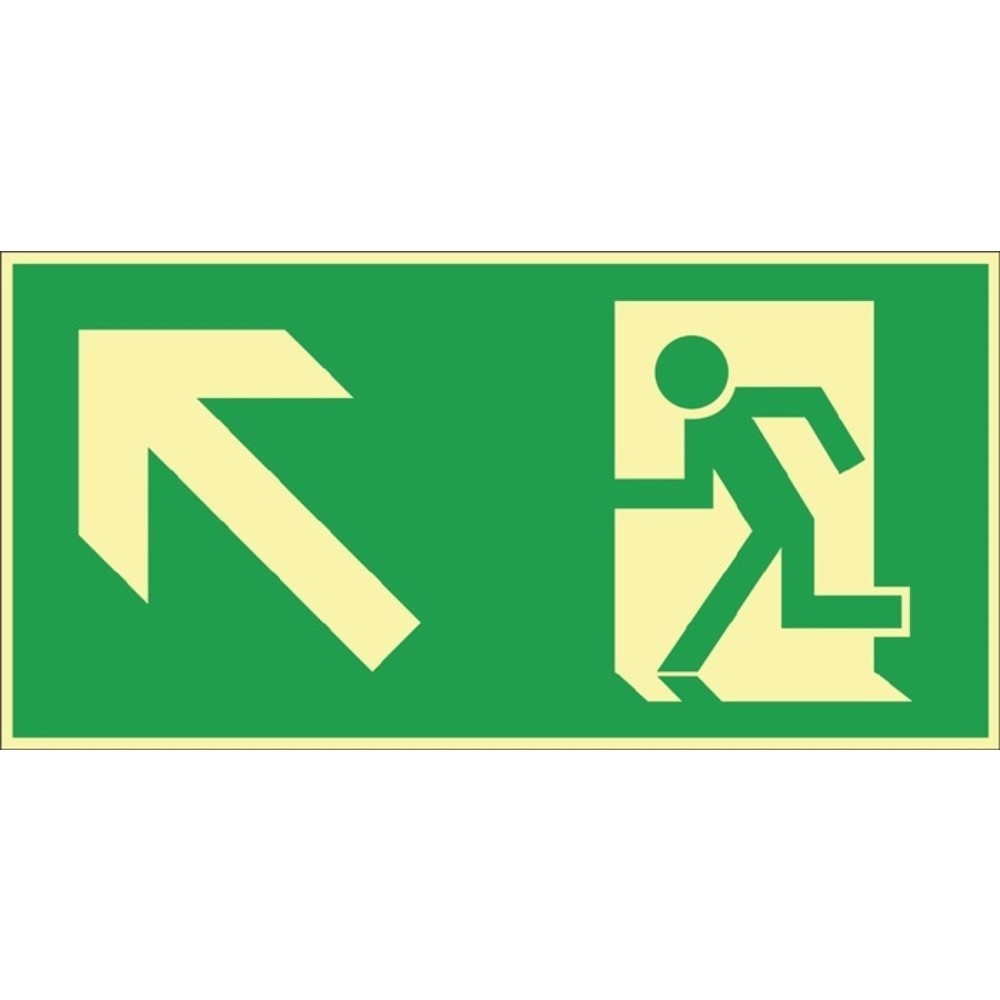 Produktabbildung: Rettungszeichen BGV A8, Rettungsweg links aufwärts, L297xB148 mm, Kunststoff