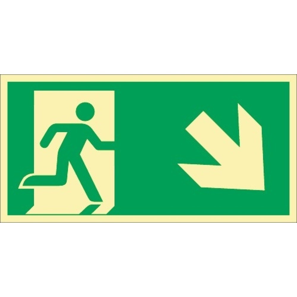 Produktabbildung: Rettungszeichen DIN EN ISO 7010, Rettungsweg rechts abwärts, L297xB148 mm, Kunststoff