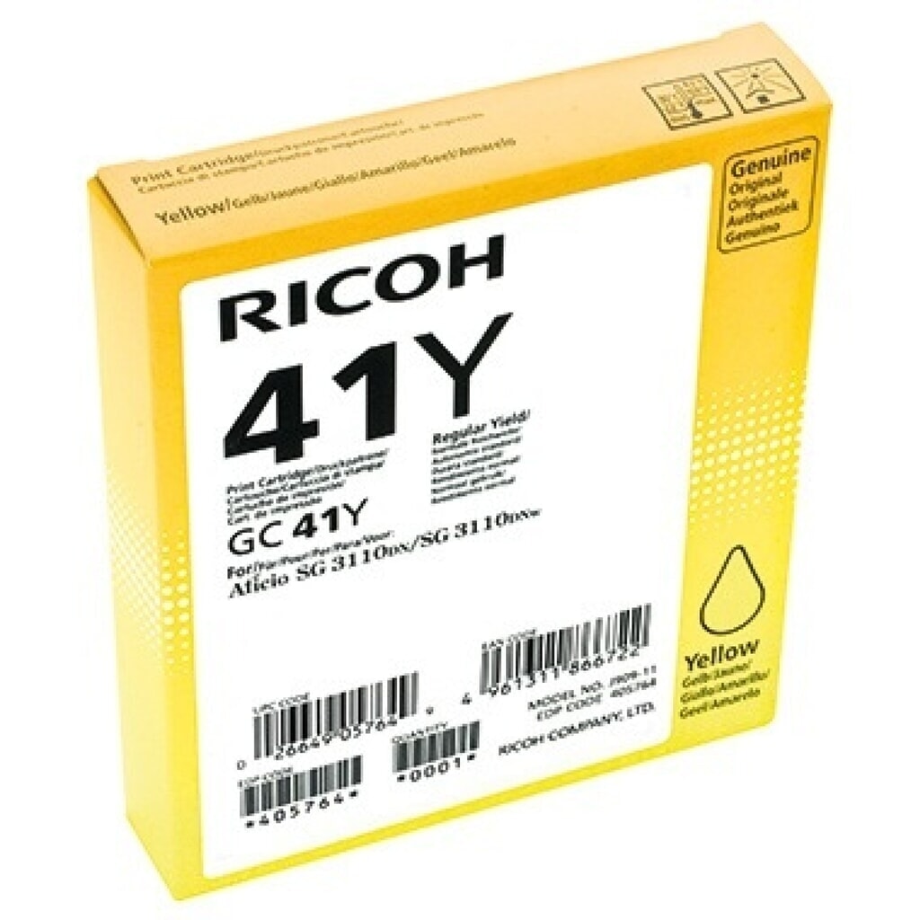 Ricoh Gelpatrone 405764 GC-41Y 2.200Seiten gelb Produktabbildung: Ricoh Gelpatrone 405764 GC-41Y 2.200Seiten gelb