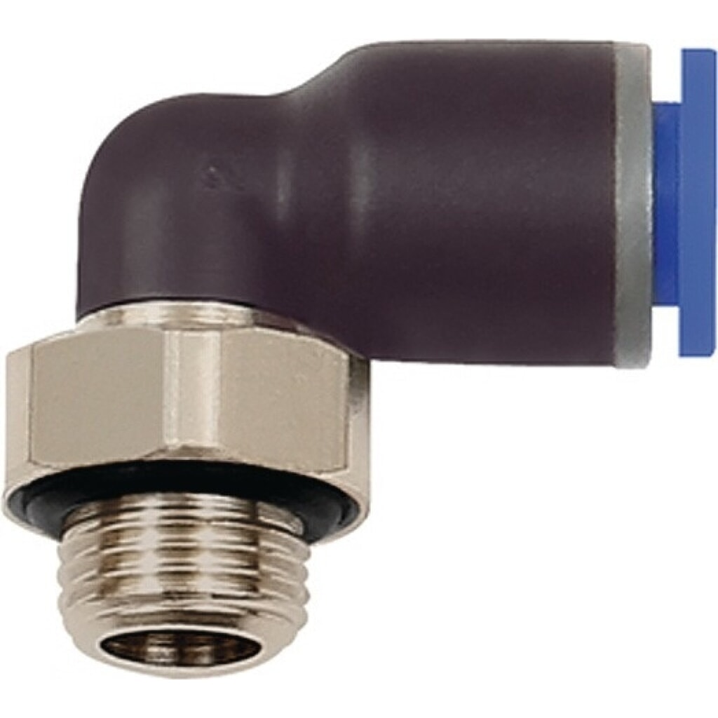 Produktabbildung: RIEGLER L-Steckverschraubung Blaue Serie, mit O-Ring, drehbar zylindrisch, Außengewinde G 1/8 ″ SW 10 mm, 6 mm