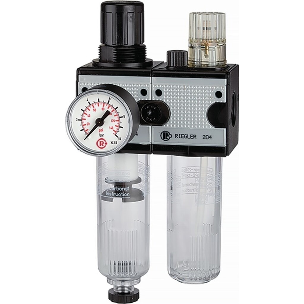 Produktabbildung: RIEGLER Wartungseinheit MULTIFIX, BG I 2-tlg., Gewinde G 1/4 ″ halbautomatisch, 1100 l/min Breite 92,8 mm