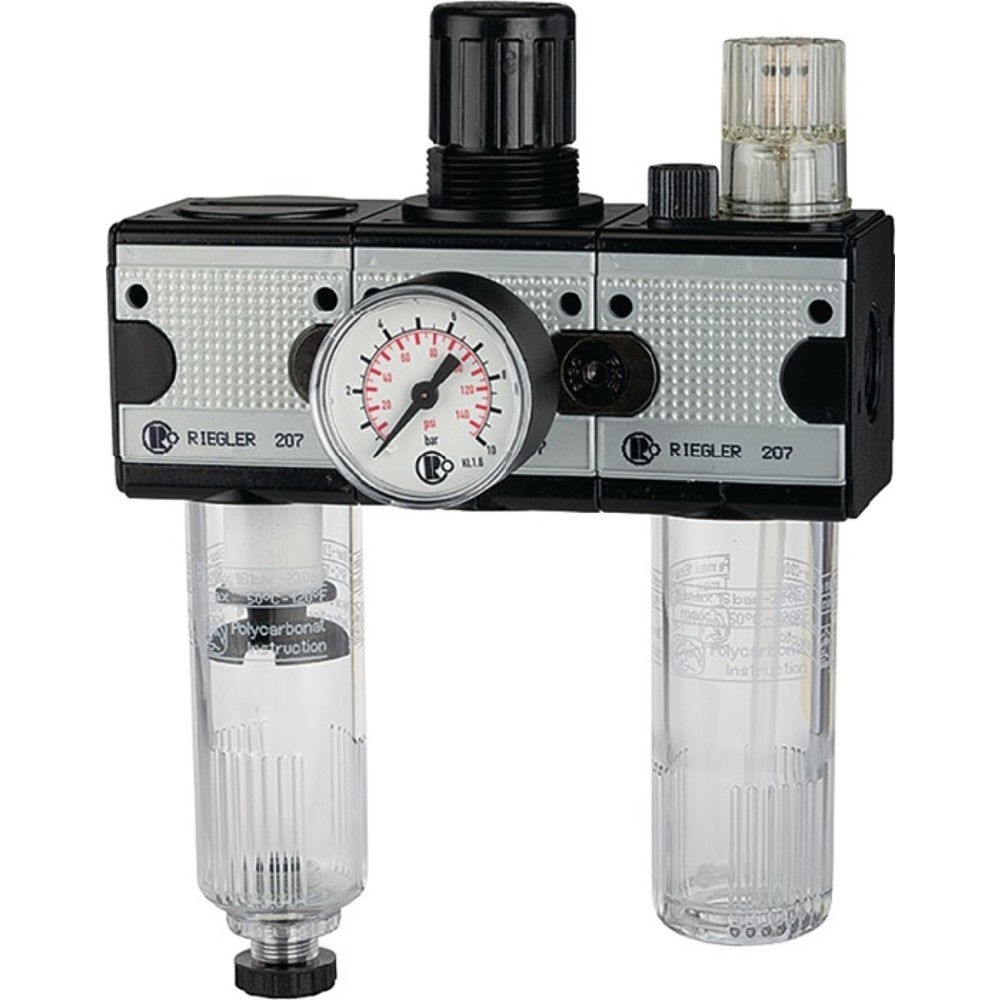 Produktabbildung: RIEGLER Wartungseinheit MULTIFIX, BG II, Gewinde G 1/2 ″ halbautomatisch, 3000 l/min Breite 200,8 mm