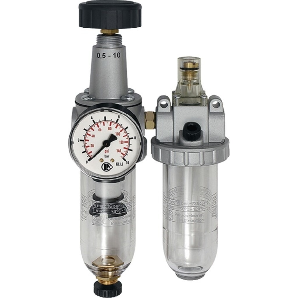 RIEGLER Wartungseinheit Standard, BG I 2-tlg., Gewinde G 1/4 ″ halbautomatisch, 600 l/min Breite 117 mm Produktabbildung: RIEGLER Wartungseinheit Standard, BG I 2-tlg., Gewinde G 1/4 ″ halbautomatisch, 600 l/min Breite 117 mm