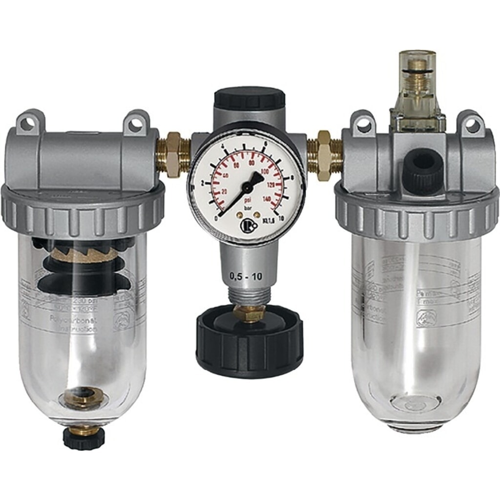 RIEGLER Wartungseinheit Standard, BG III 3-tlg., Gewinde 1/2 ″ halbautomatisch, 3200 l/min Breite 259 mm Produktabbildung: RIEGLER Wartungseinheit Standard, BG III 3-tlg., Gewinde 1/2 ″ halbautomatisch, 3200 l/min Breite 259 mm