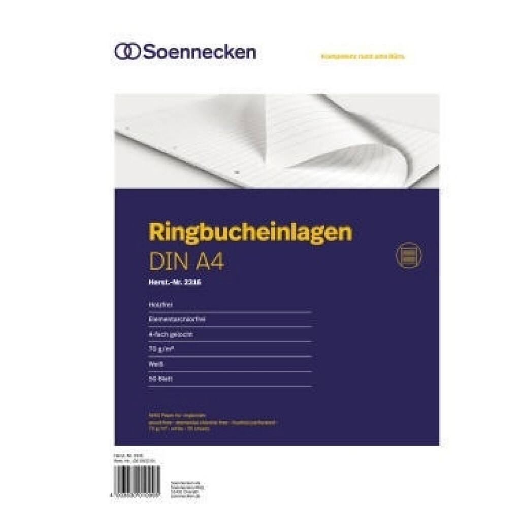 Soennecken Ringbucheinlage 2316 DIN A4 70g liniert 50 Bl./Pack. Produktabbildung: Soennecken Ringbucheinlage 2316 DIN A4 70g liniert 50 Bl./Pack.