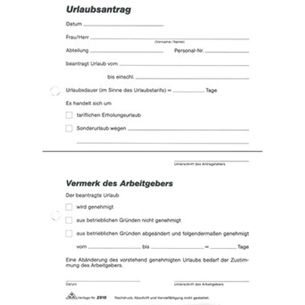 Produktabbildung: RNK Urlaubsantrag 2916 DIN A5 sd Block 2x40Blatt