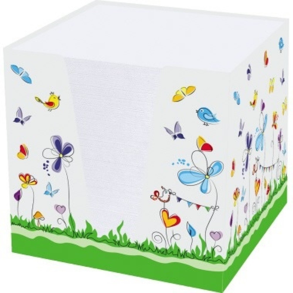 Produktabbildung: RNK Notizklotz Schmetterlinge 46478 92x92x92mm 900Blatt 70g weiß