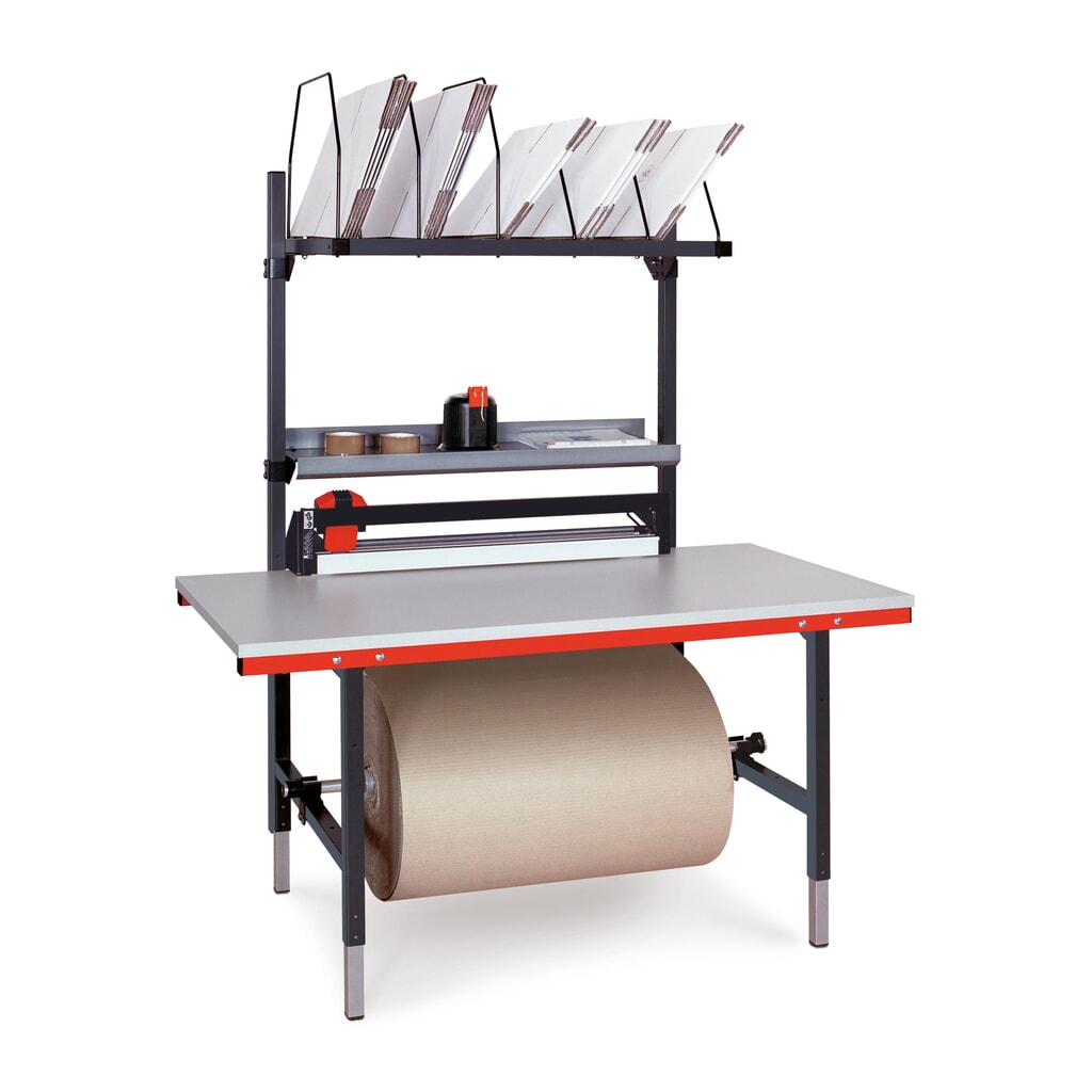 Rocholz Manuell höhenverstellbarer Packtisch SYSTEM 2000, Komplett-Paket mit Schneidvorrichtung, Schnittbreite 1000 mm, HxBxT 690-960 x 1.600 x 800 mm Produktabbildung: Rocholz Manuell höhenverstellbarer Packtisch SYSTEM 2000, Komplett-Paket mit Schneidvorrichtung, Schnittbreite 1000 mm, HxBxT 690-960 x 1.600 x 800 mm