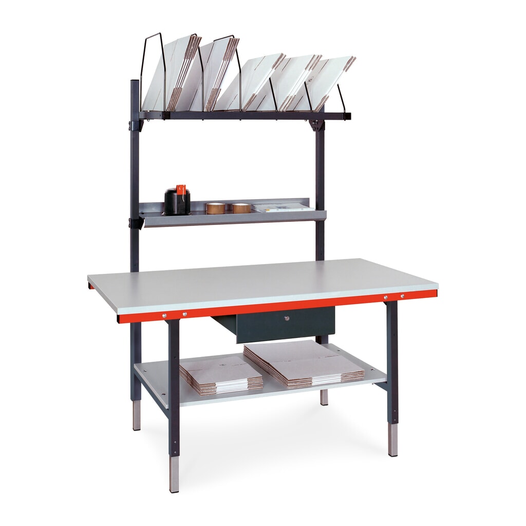 Rocholz Manuell höhenverstellbarer Packtisch SYSTEM 2000, Komplett-Paket mit Schublade und Zwischenboden, HxBxT 690-960 x 1.600 x 800 mm Produktabbildung: Rocholz Manuell höhenverstellbarer Packtisch SYSTEM 2000, Komplett-Paket mit Schublade und Zwischenboden, HxBxT 690-960 x 1.600 x 800 mm